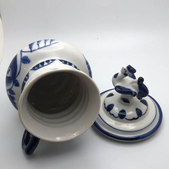 VTG Gzhel Russian hand painted porcelain cup with lid, Rooster Creamer - Picture 16 of 16